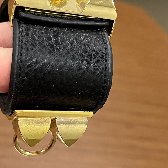 Hermes Collier de Chien leather cuff bracelet noir w/gold hardware fits 6” wrist - Picture 11 of 16